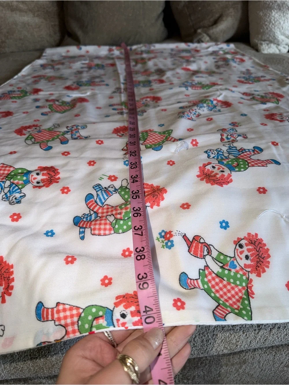 Vintage Handmade Raggedy Ann Baby Blanket Reversible Hearts